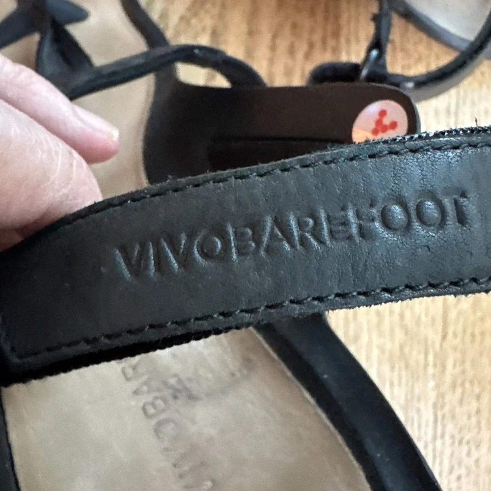 Vivobarefoot Total Eclipse Lux Black Leather Sandals Adjustable EUR 44, US 11